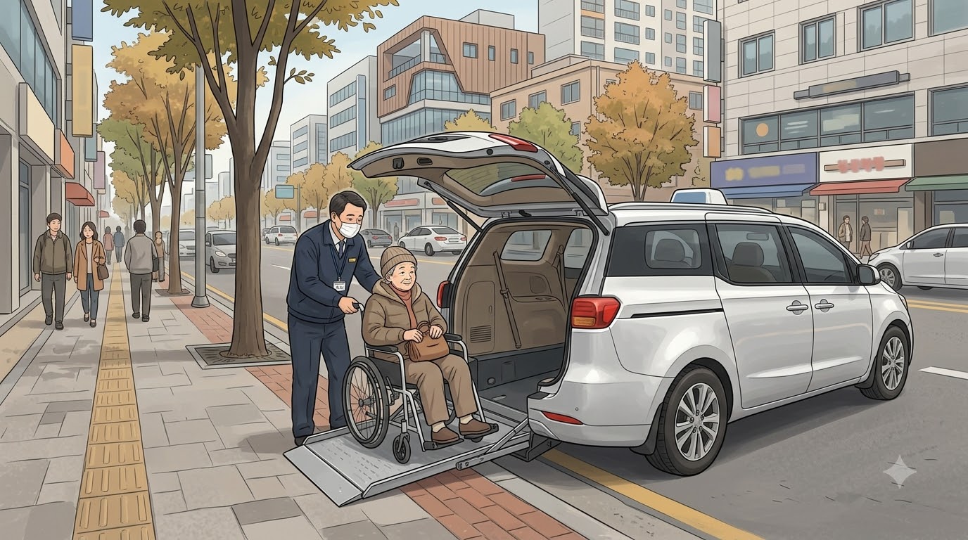 휠체어 리프트가 달린 장애인콜택시 차량
