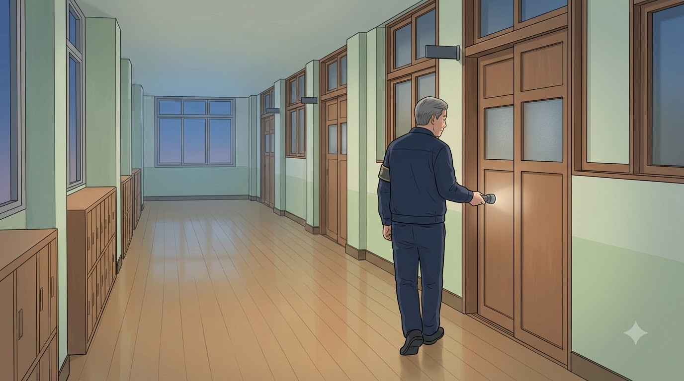 야간에 학교 건물을 순찰하는 당직전담실무원