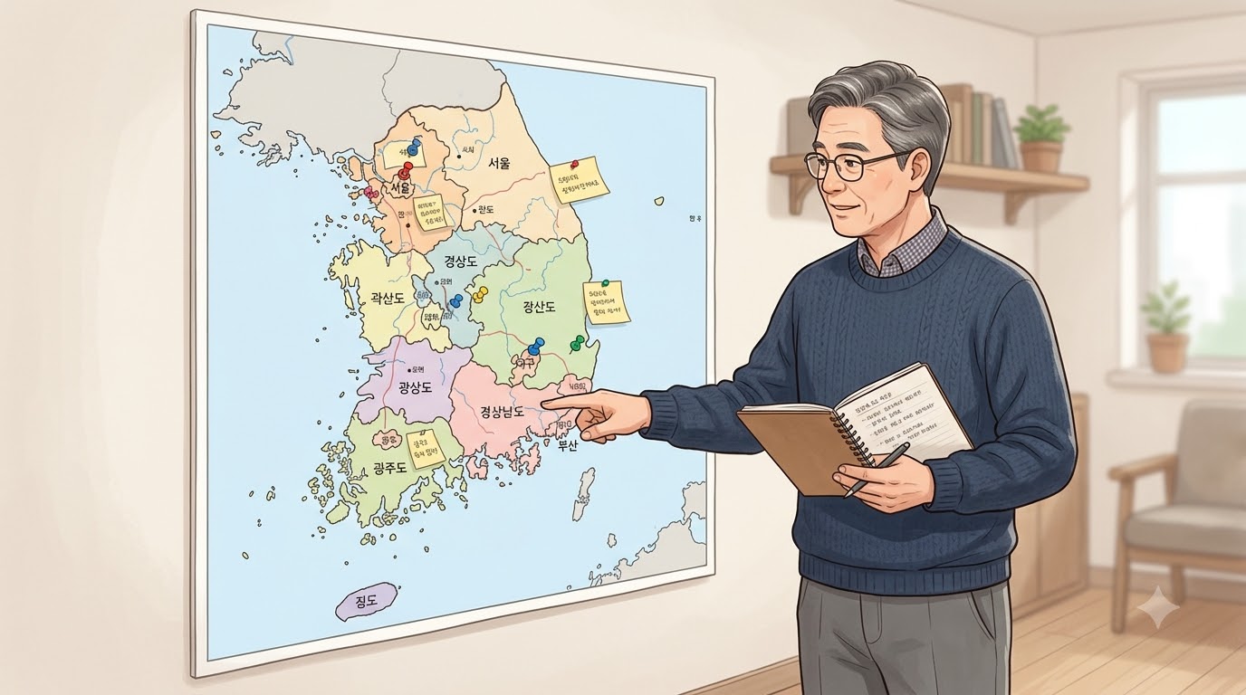 지도를 보며 지역 일자리를 찾는 모습
