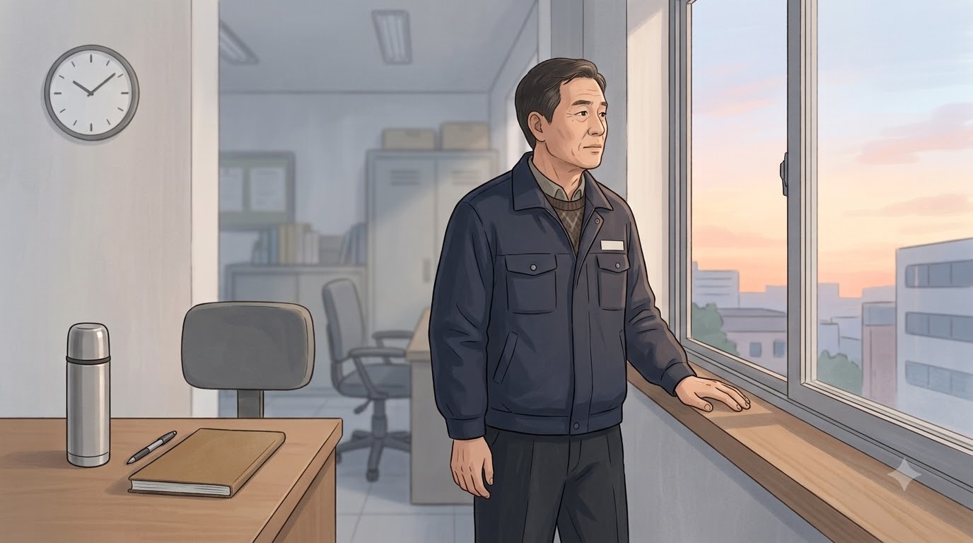야간 근무 중 당직실에서 대기하는 모습